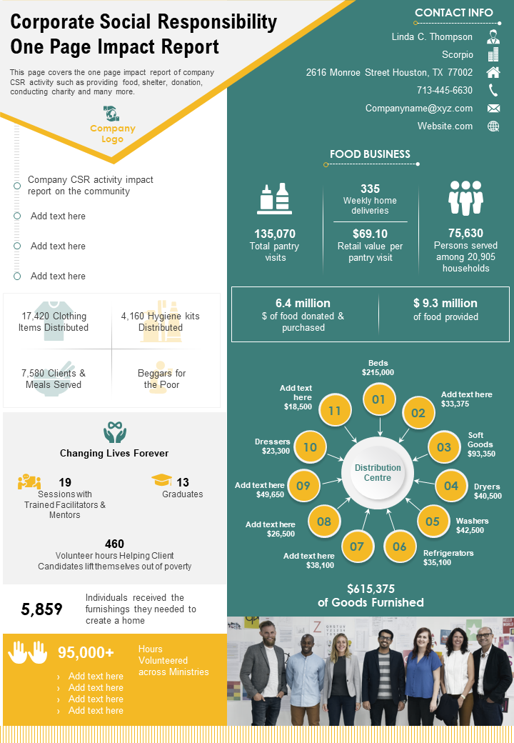 One-Pager Corporate Social Responsibility Impact Report Template
