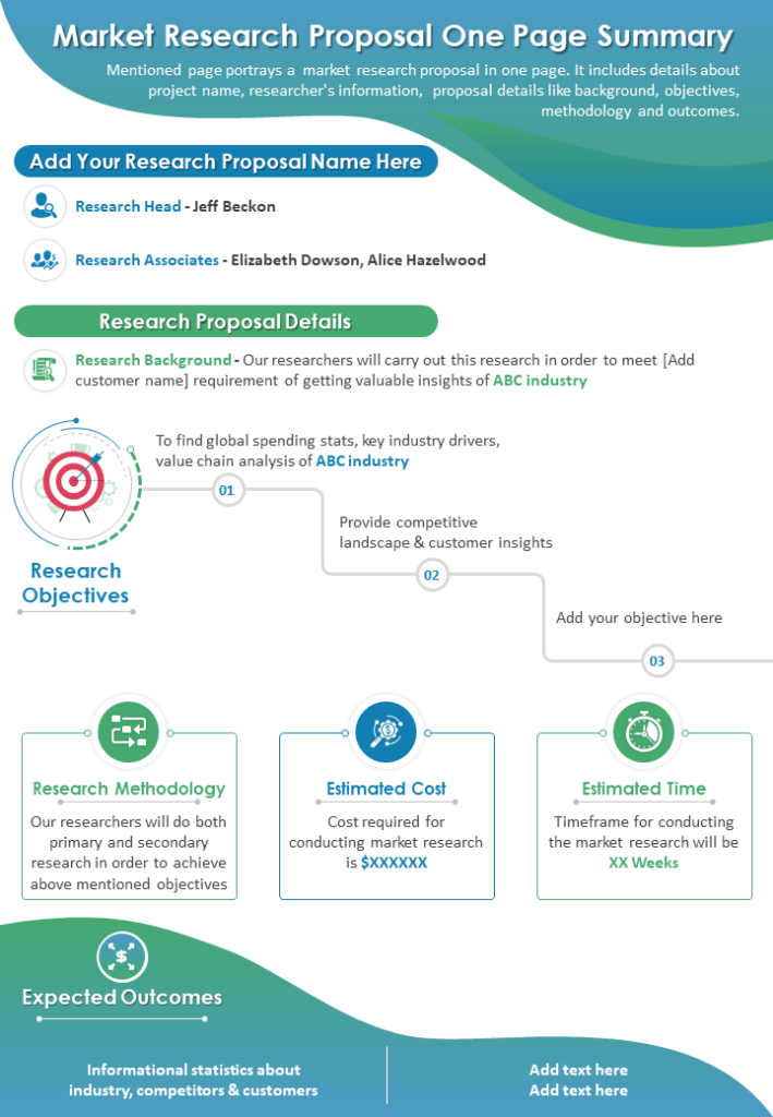 Market Research Proposal One Pager Summary Template
