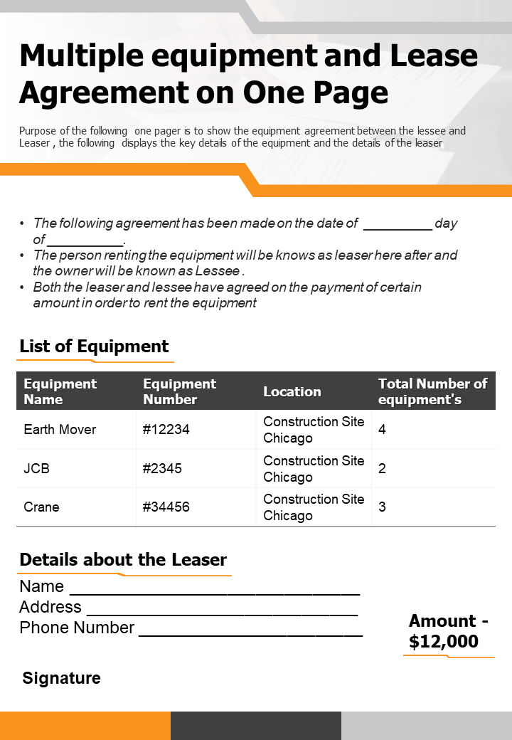 Multiple Equipment Lease Agreement Template
