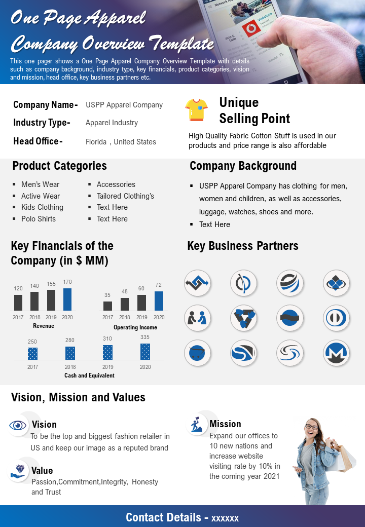 One Page Apparel Company Overview Template