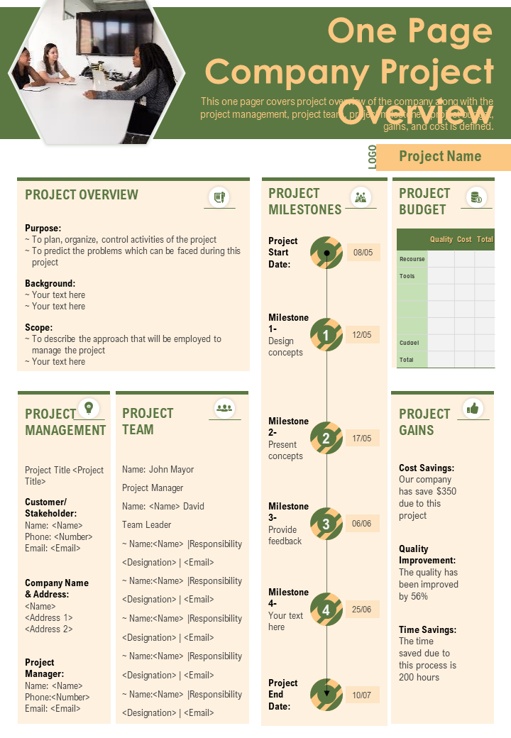 One Page Company Project Overview Template