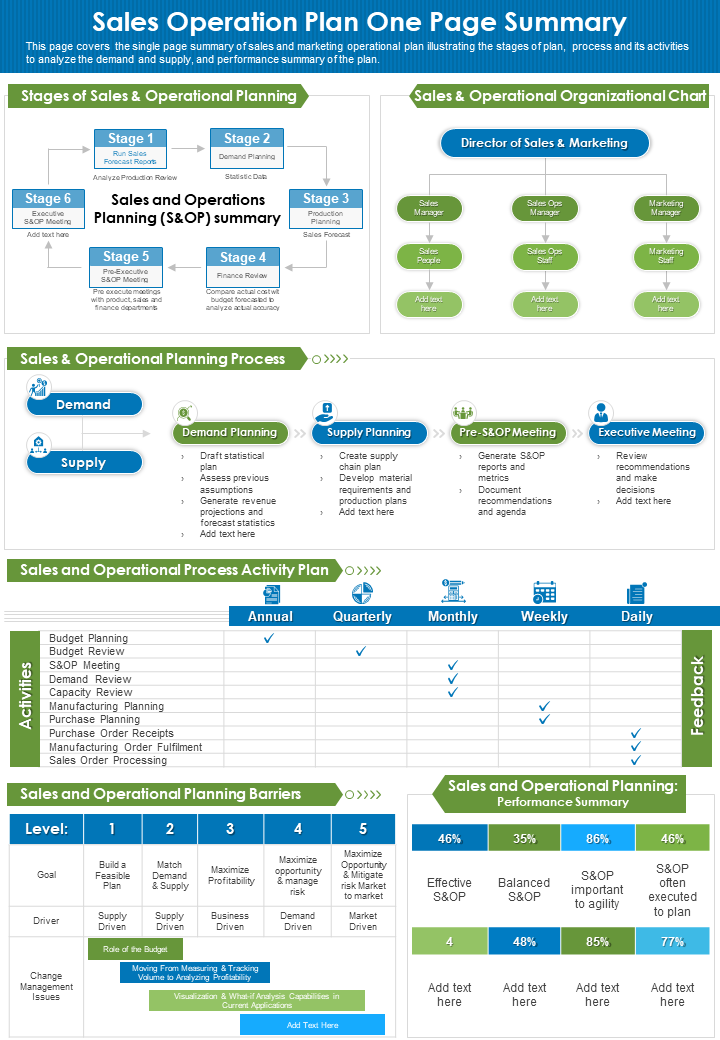Sales Operation Plan One Page Summary 