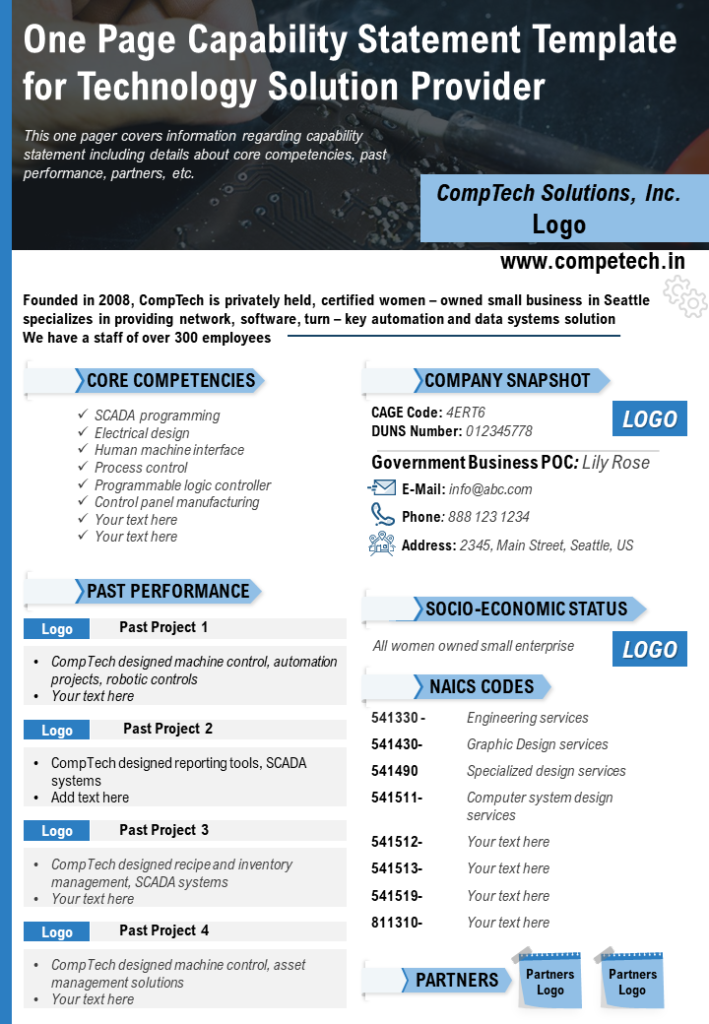 One Page Capability Statement Template for Technology Solution Provider
