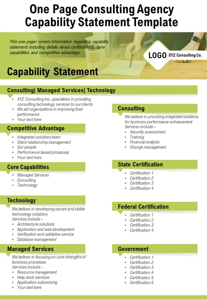 One Page Consulting Agency Capability Statement