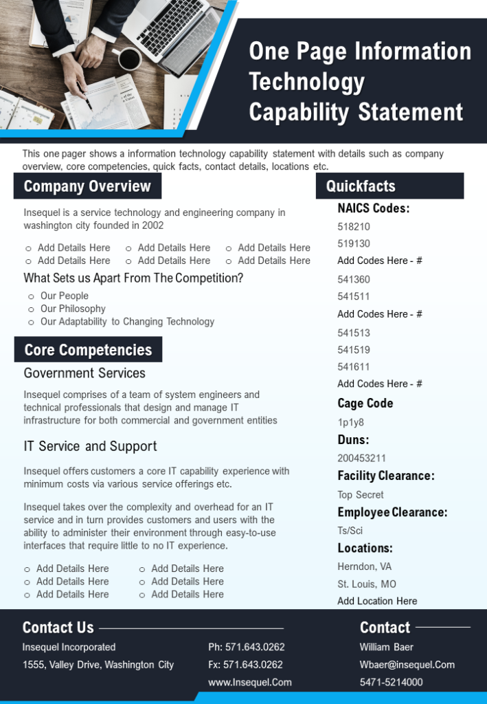 One Page Information Technology Capability Statement 
