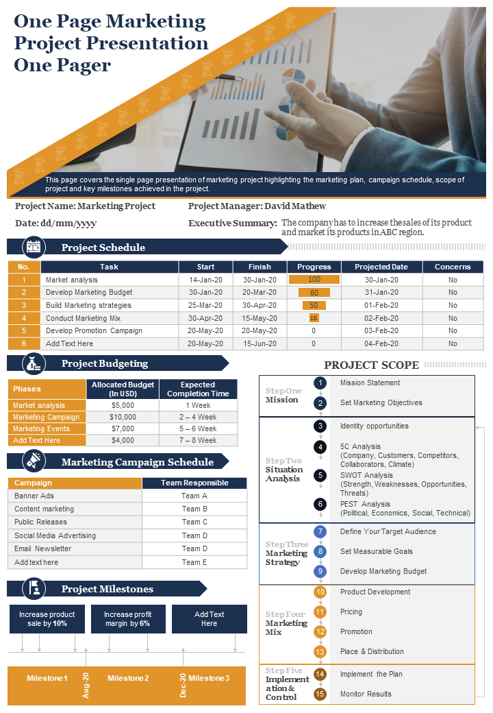 One Page Marketing Project Presentation Template