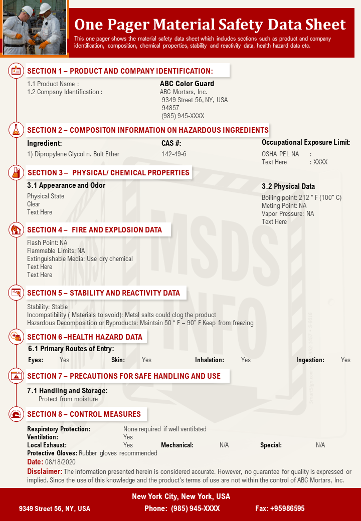 One-Page Material Safety Data Sheet Template