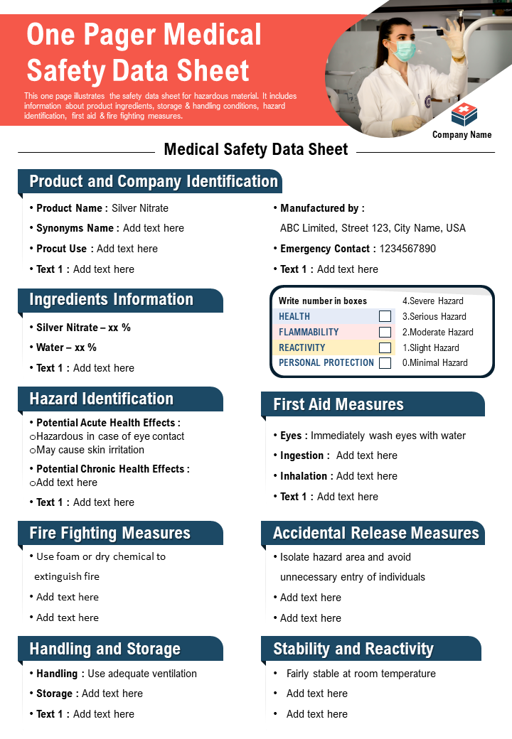 One-Page Medical Safety Data Sheet Template