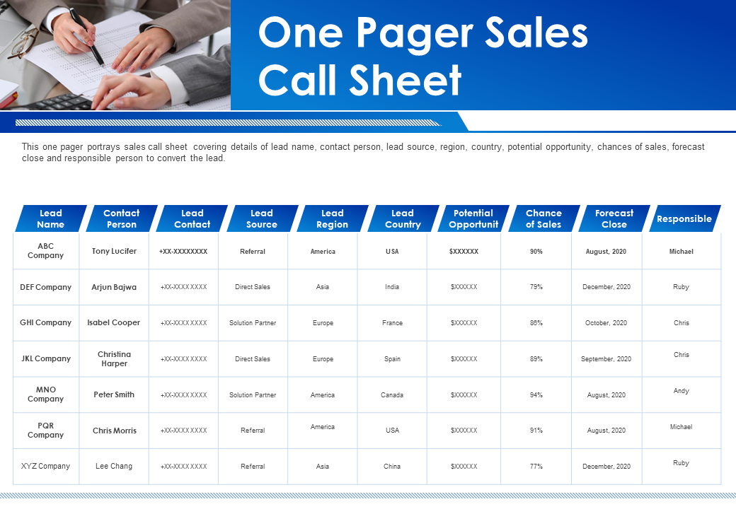 One-Pager Sales Call Sheet Template