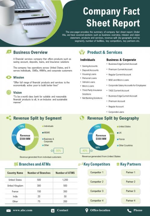 Company Fact Sheet Report PPT Template