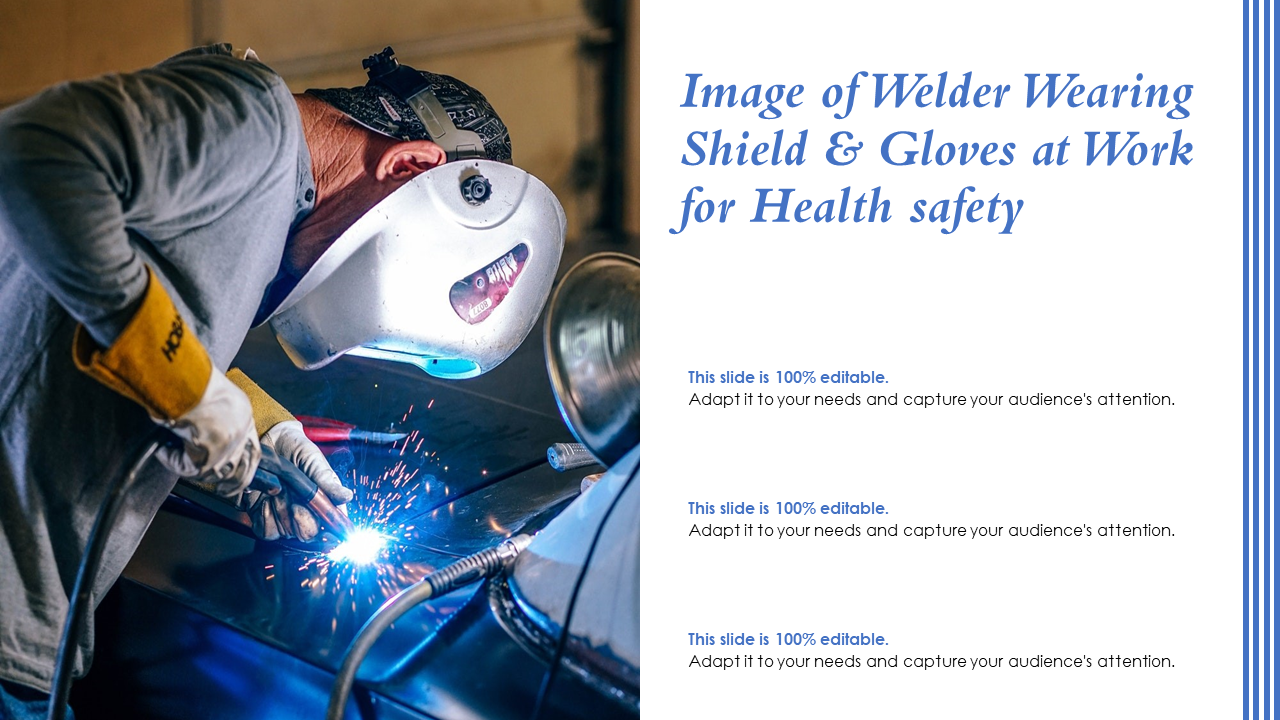 Image Of Welder Wearing Shield And Gloves At Work