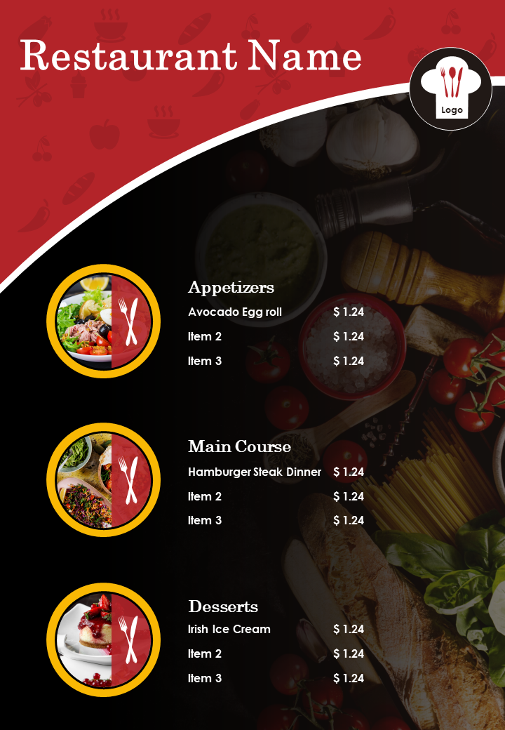 Modèle de Brochure de deux pages de menu alimentaire2