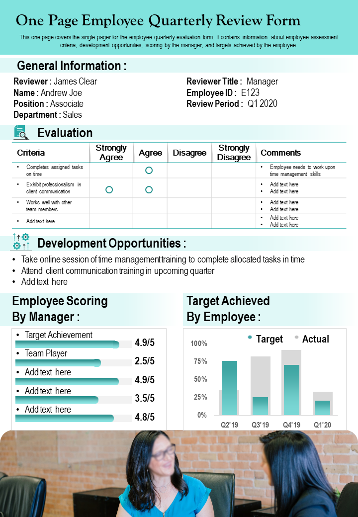 One Page Employee Quarterly PPT Template