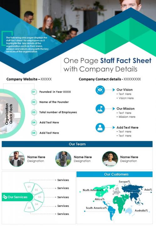 One-page Staff Fact Sheet with Company Details
