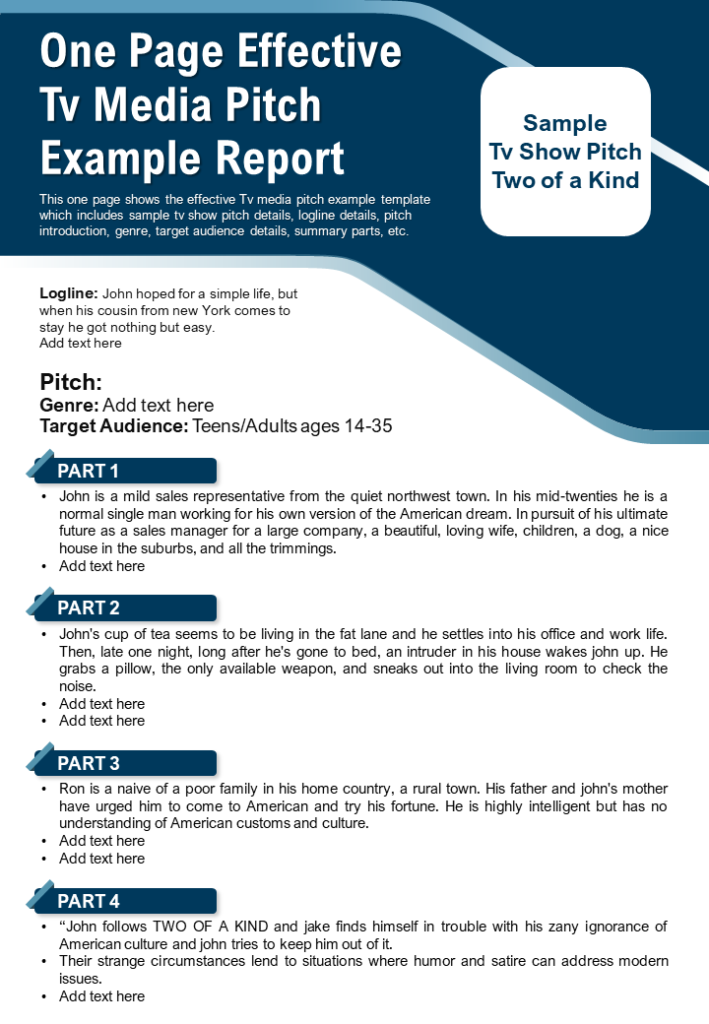 One Page Effective TV Media Pitch Template