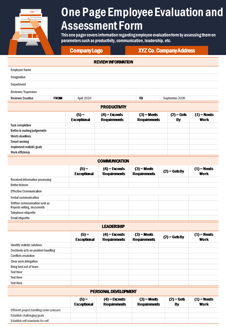 One Page Employee Evaluation and Assessment Template