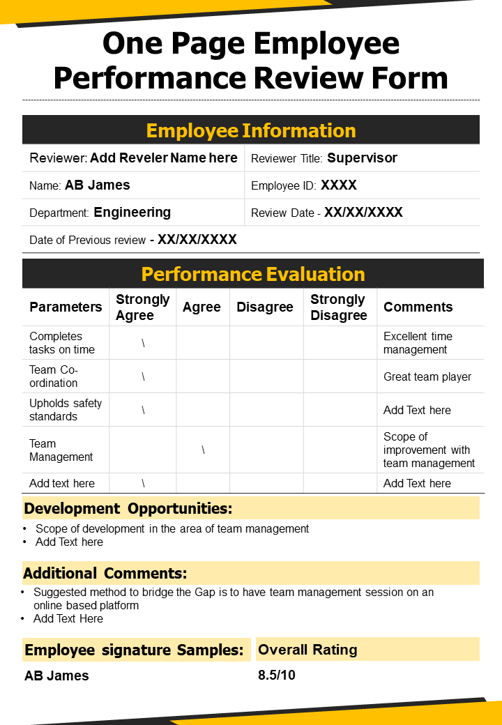 One Page Employee Performance Review