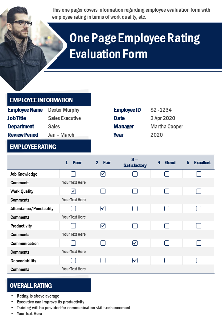 One Page Employee Rating Evaluation Form