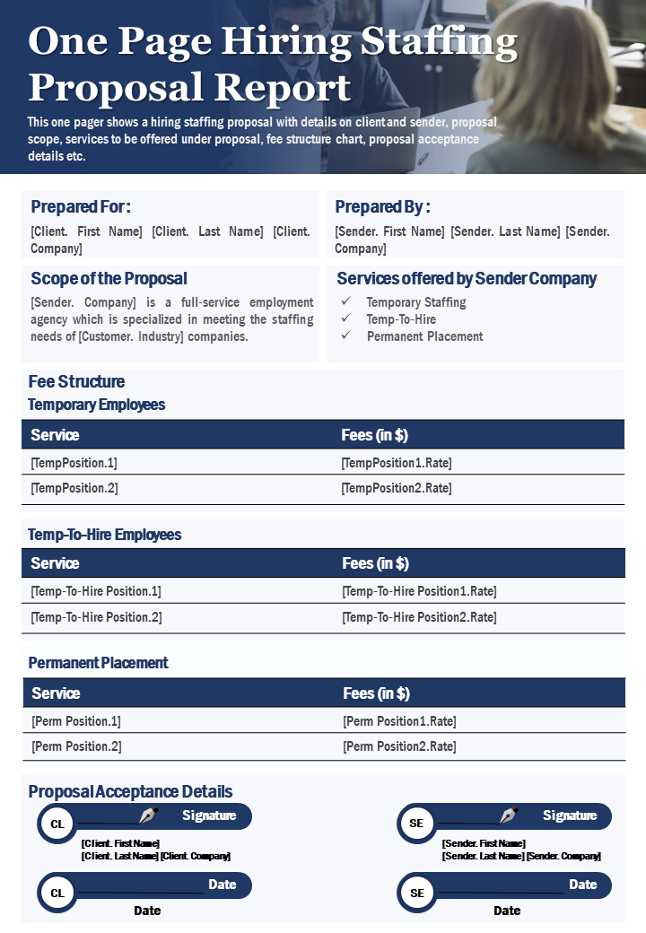 One Page Hiring Staff Proposal Report Templates