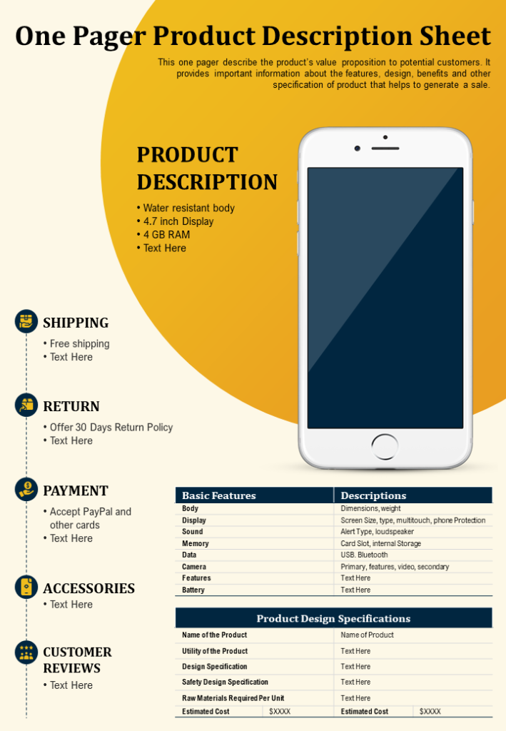 One Pager Product Description Sheet