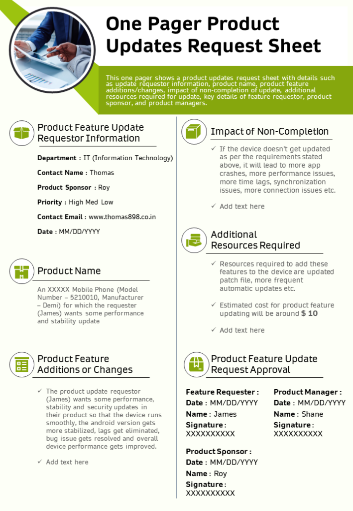 One Pager Product Updates Request 