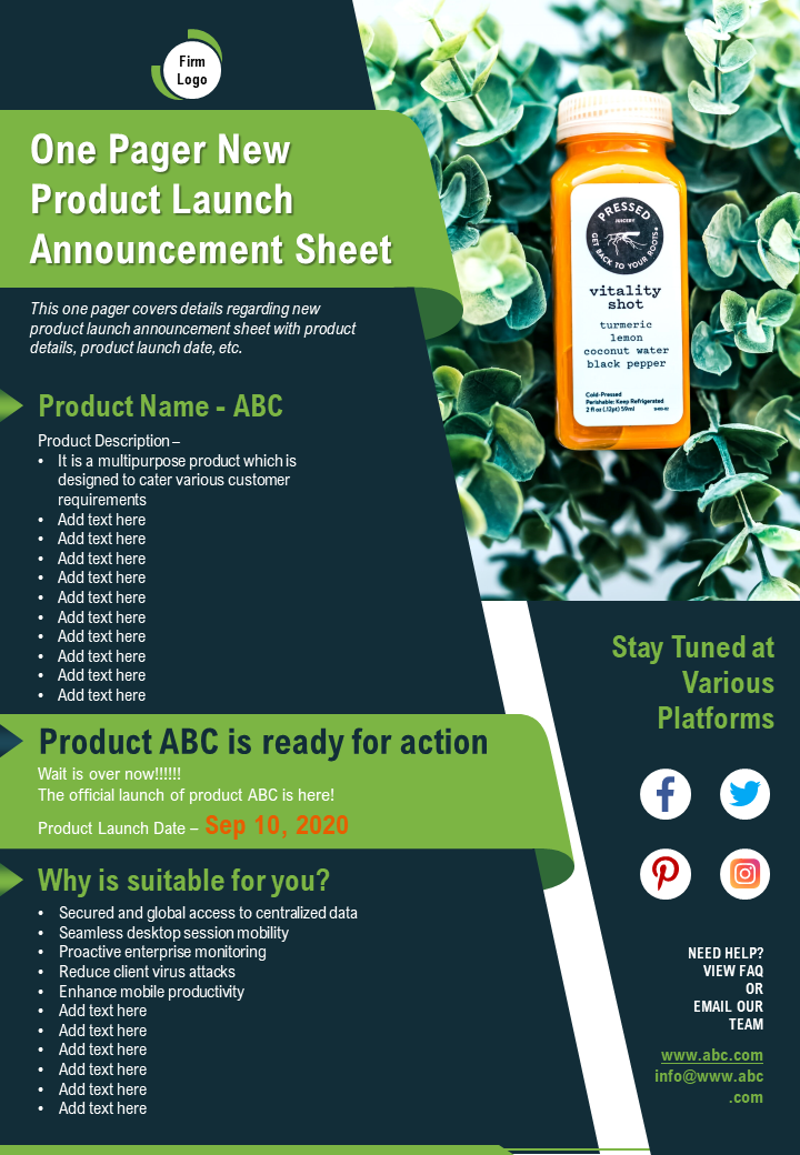 One-Pager New Product Launch Announcement Sheet Template