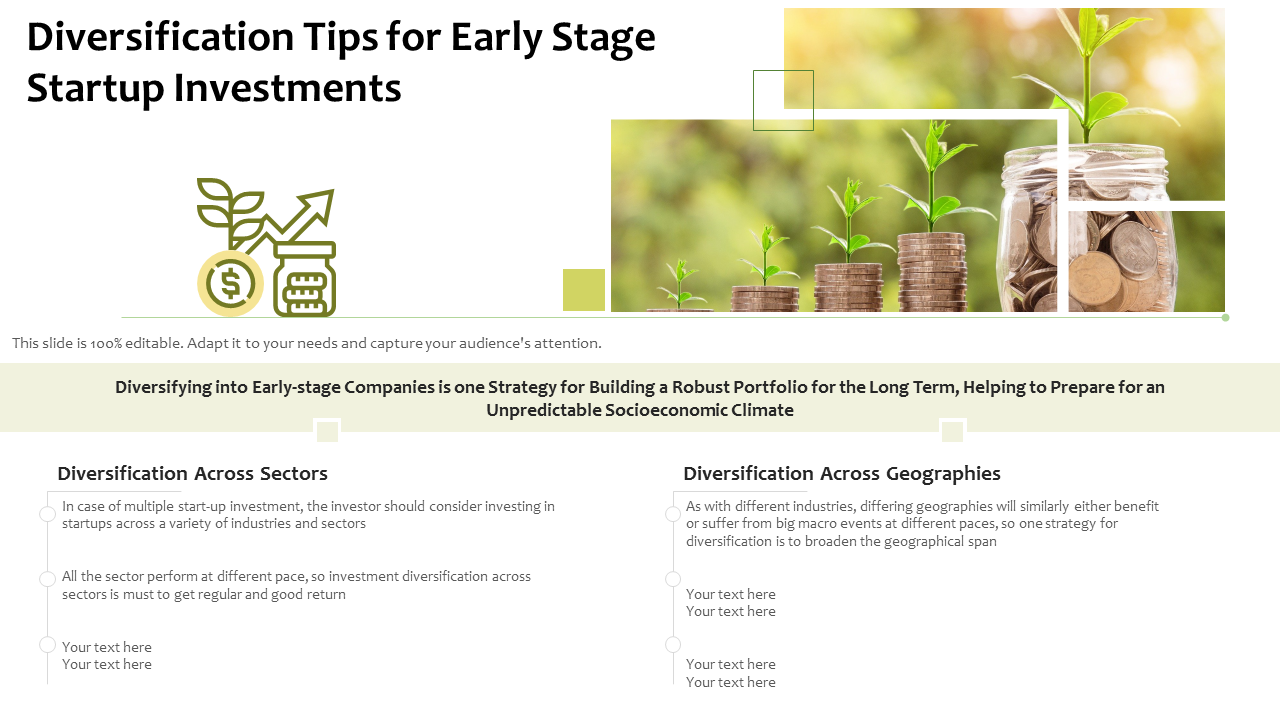Diversification Tips For Early Stage Startup Investments PowerPoint Slides