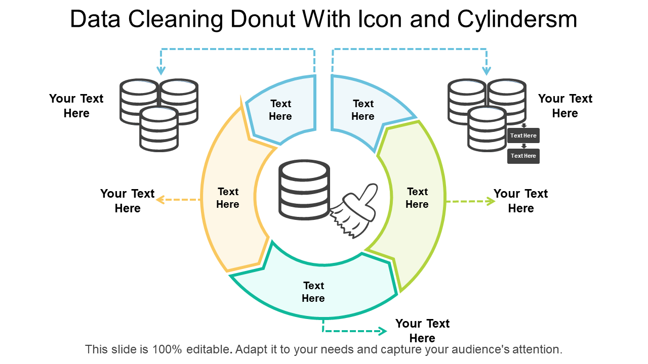 Data Cleaning Donut With Icon And Cylinders Template