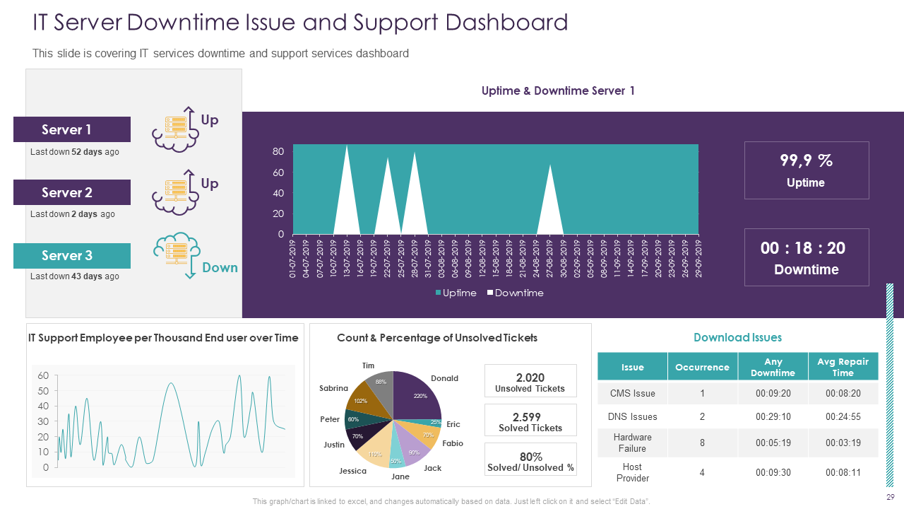 IT Server Downtime Issue and Support Dashboard