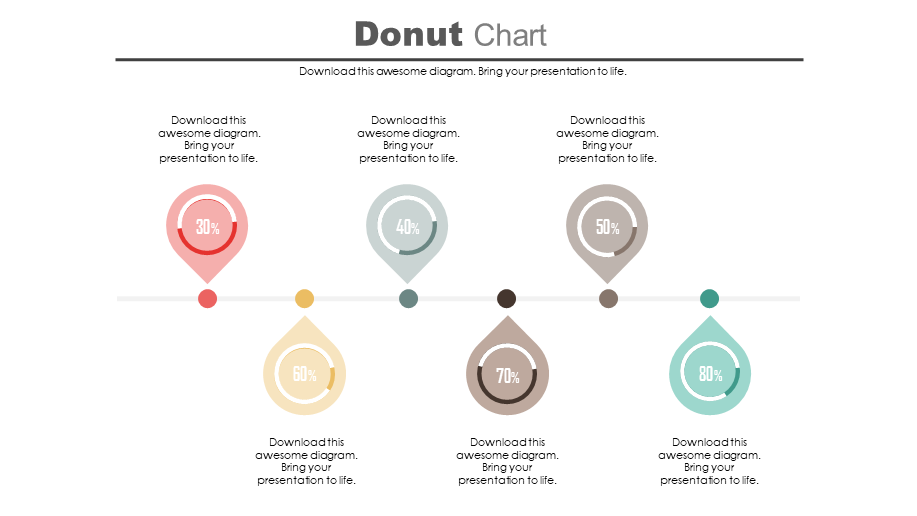 Six Staged Donut Chart Percentage Timeline Template