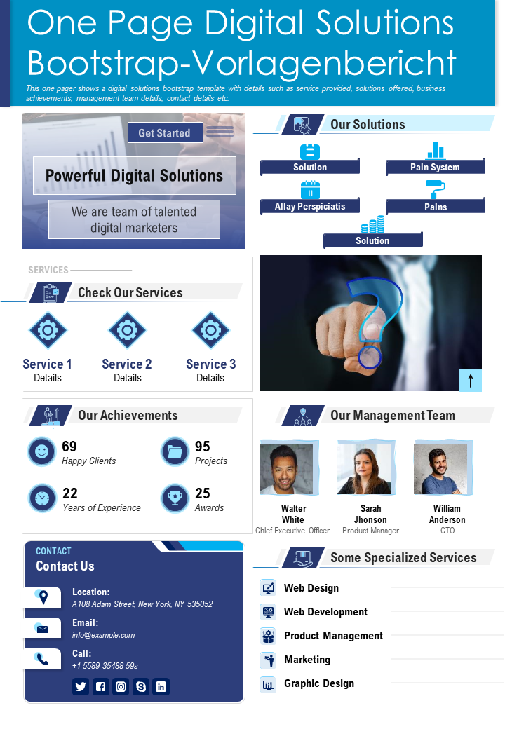 One Page Digital Solutions Bootstrap-Berichtsvorlage