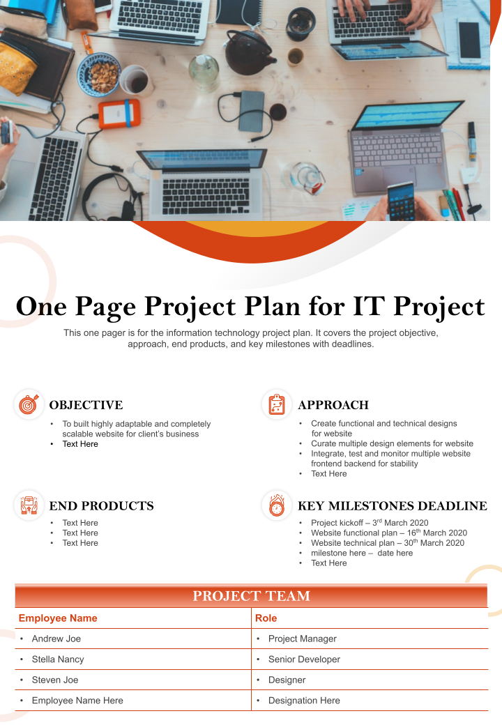 One Page Project Plan For It Project Presentation Report Infographic PPT PDF Document