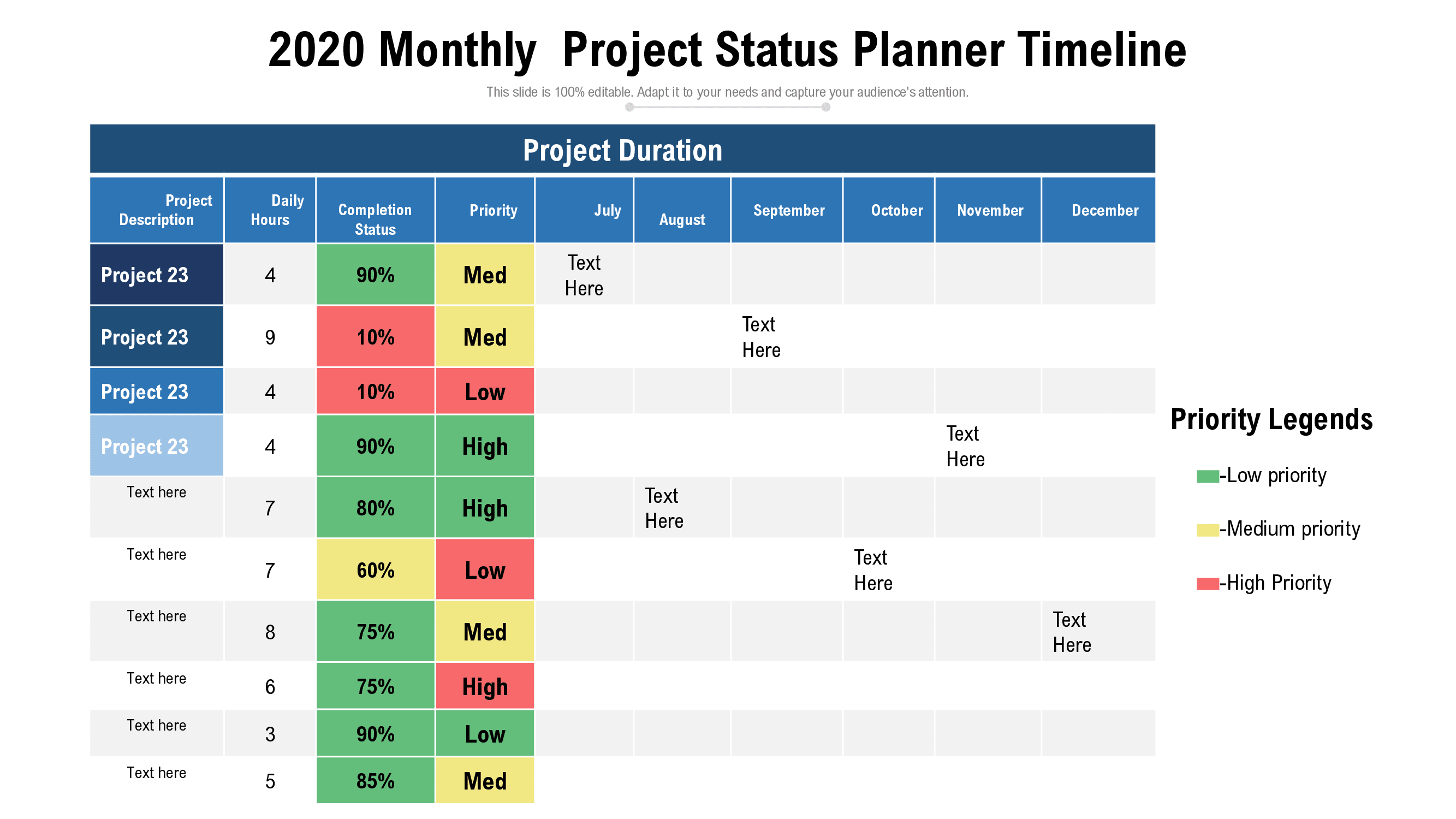 2020 Monthly Project Status Planner Timeline