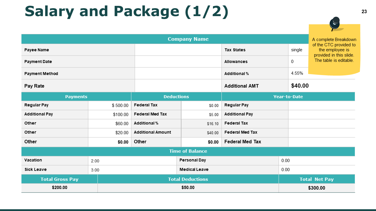Salary and Package Template