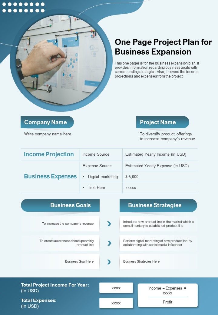 One Page Project Plan For Business Expansion Presentation Report Infographic PPT PDF Document