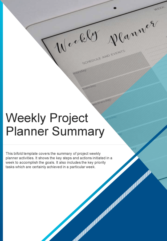 Bi Fold Weekly Project Planner Summary Document Report PDF PPT Template