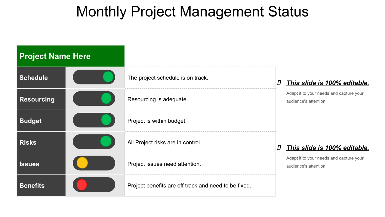 Monthly Project Management Status Example Of Ppt