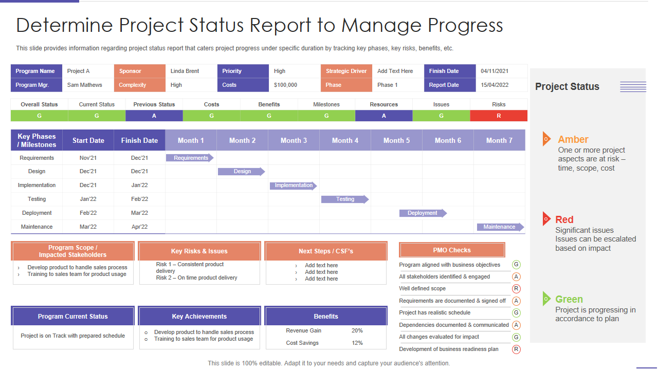 Determine Project Status Report to Manage Progress 
