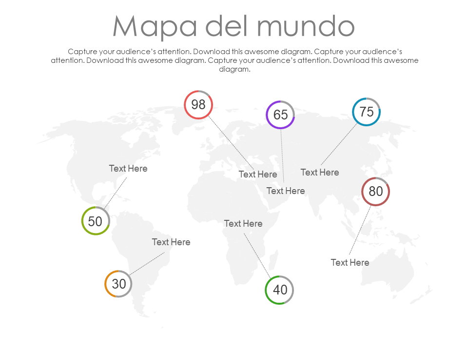 Diagrama de diapositivas PPT del mapa mundial