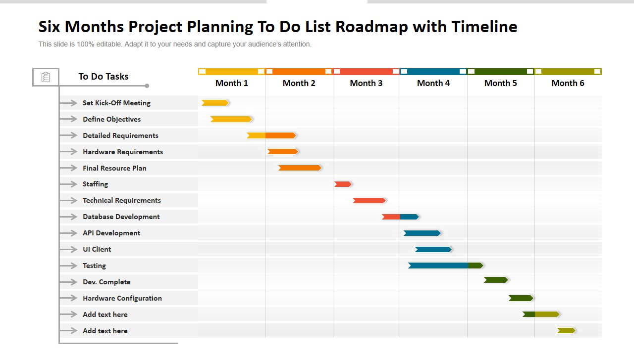 Six Months Project Planning To Do List Roadmap with Timeline 