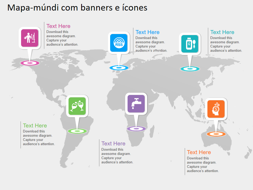 Mapa mundial com banners e ícones