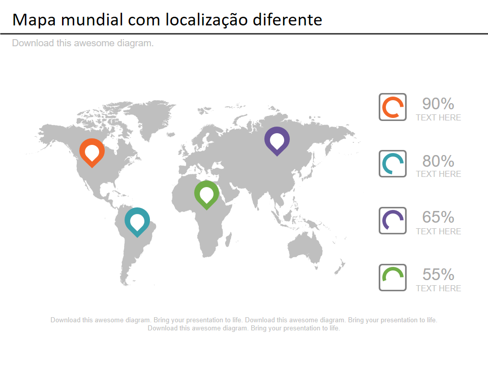 Modelo de PowerPoint de mapa mundial com localização diferente