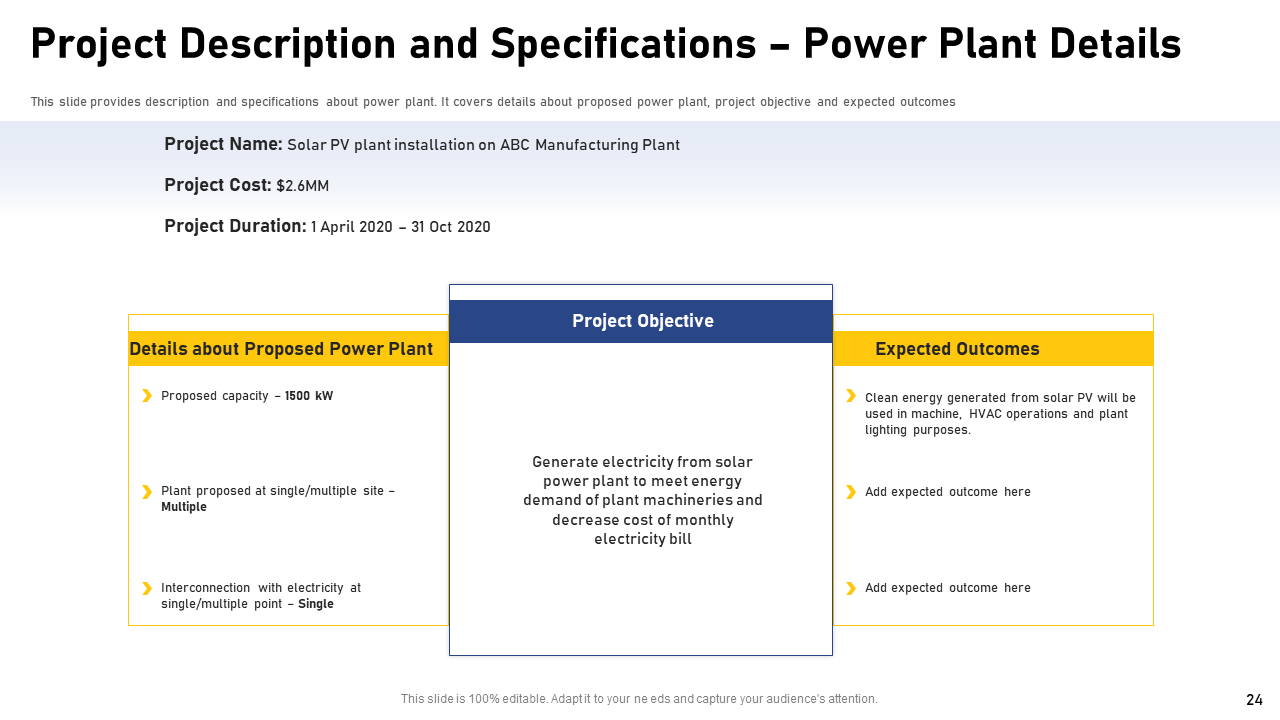 Project Description and Specifications – Power Plant Details Template