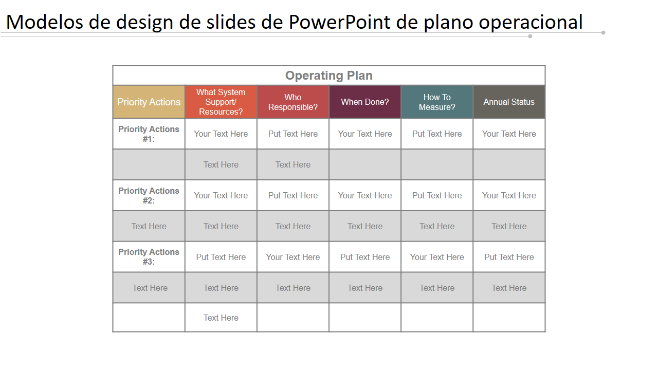 Modelos de plano operacional em PowerPoint
