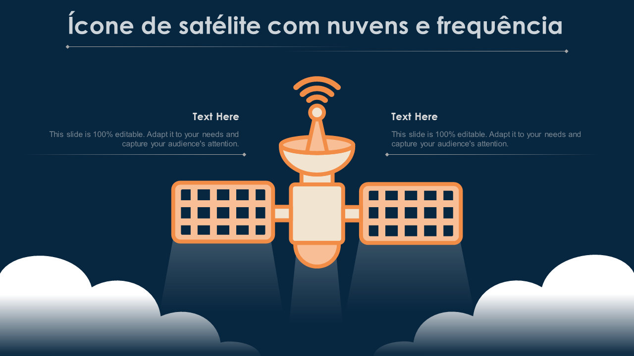 Ícone de satélite com nuvens e frequência
