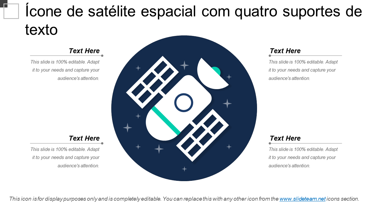 Ícone de satélite espacial com quatro suportes de texto