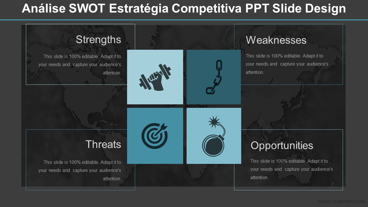 Análise SWOT Estratégia Competitiva PPT Slide Design