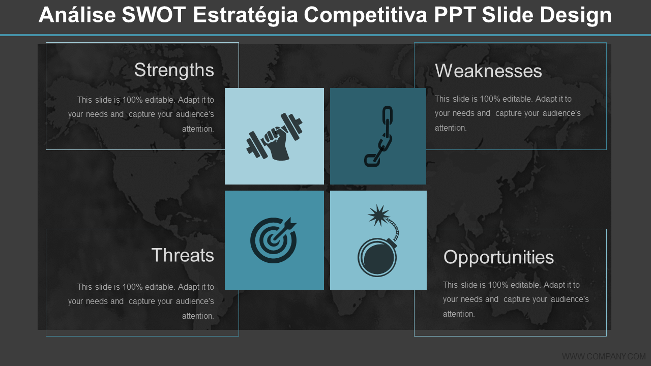 Análise SWOT Estratégia Competitiva PPT Slide Design Análise SWOT Estratégia Competitiva PPT Slide Design