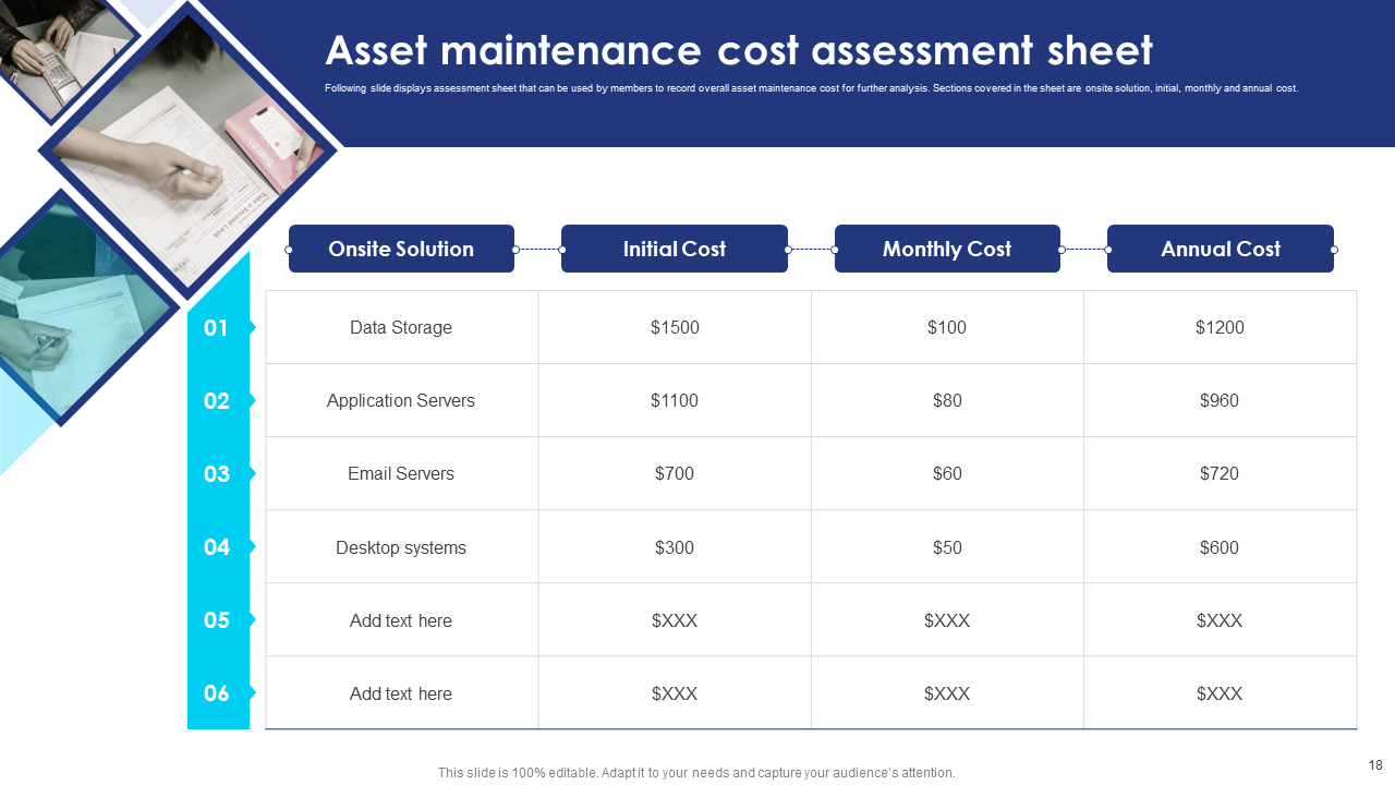 Asset maintenance cost assessment sheet