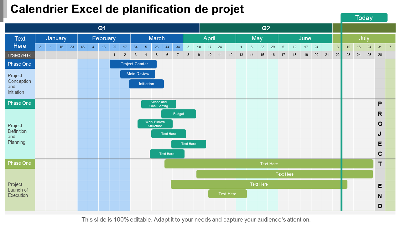 Calendrier Excel de planification de projet